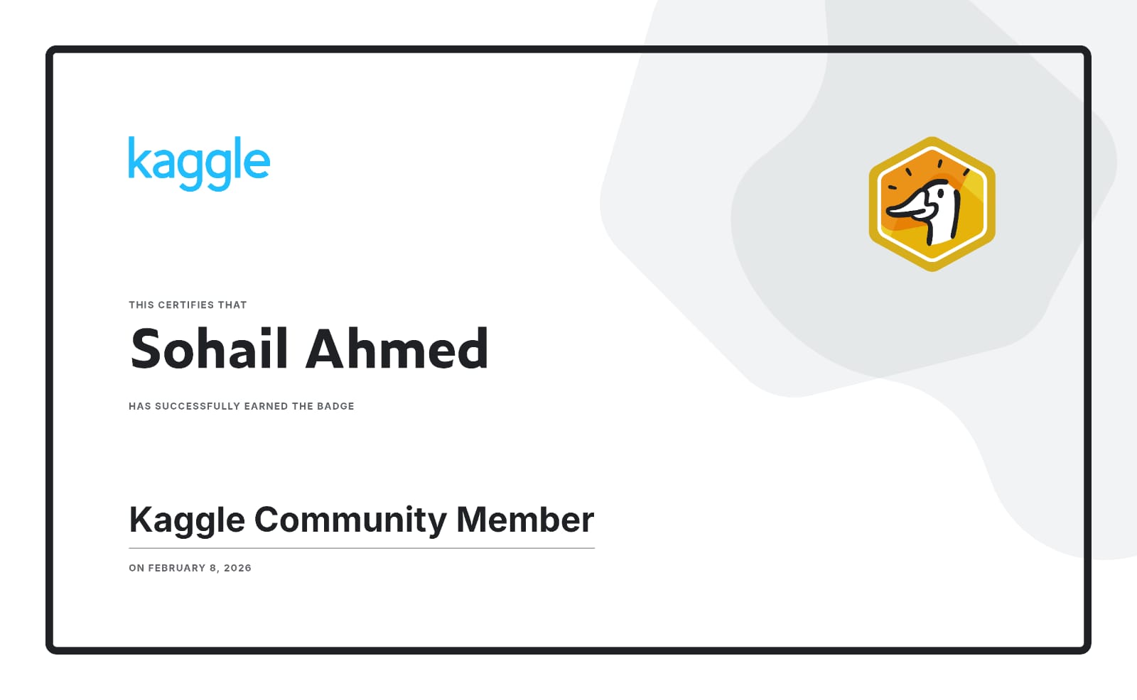 Kaggle Community Member Certificate